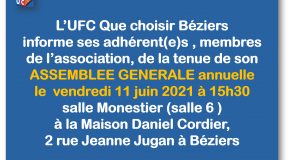 Assemblée Générale annuelle 2021- UFC Que choisir Béziers